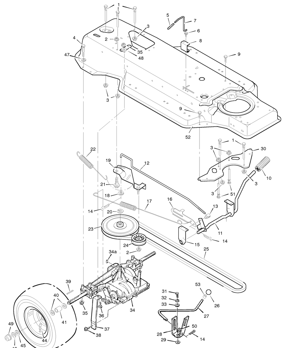 Motion Drive Diagram and Parts List for 38633X92A 1996 Briggs and Stratton Lawn Tractor